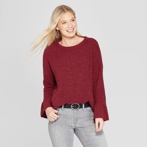 KNOX ROSE Red Bell Sleeve Chenille Sweater XXL